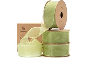 Vitalizart Nastro di Organza Verde Salvia 2,5 cm x 27,4 m, Decorazioni per le Feste, Nastri Regalo in Tessuto di Tulle per Pacchi Regalo, Albero di Natale, Fai da Te, Fiocchi, Inviti di Nozze