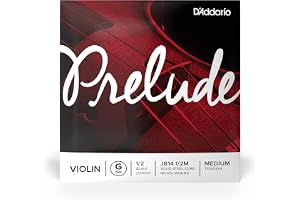 D'Addario Prelude Violin enkel sträng, enkel G-sträng, 1/2 skala, medelspänning – J814 1/2M – massiv stålkärna, varm ton, eko