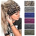 Kavya Headbands for Women's Hair UK, Wide Soft Ladies Headband Boho, Print Leopard Bandanas Knot Adult Scarfs Hairbands Elastic Fashion Yoga Hair Bands Hair Accessories (6 Pcs)-F
