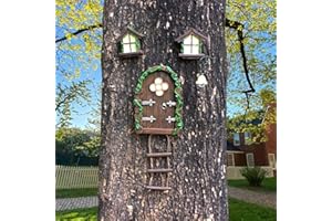 ESSECMBS Glow In The Dark Mini Tree House with Ladder Outdoor Decor Fake Fairy House Window & Door Resin Sculpture Gnome Home Hanging Ornament for Trees (Natural, 13.5cm*9.5cm)