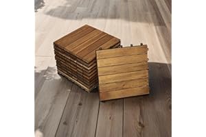 LORENO SAM 11er Set Holzfliese 01 | Akazienholz massiv + geölt | 11 Fliesen für 1m² | 30 x 30 cm | Bodenbelag mit Drainage | Balkonfliesen/Terrassenfliesen/Klickfliesen