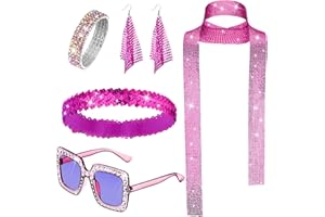 NebulaGlam 5 Pièces Accessoire Costume Disco, Deguisement Disco des Années 1970, Costume de Disco Années 1970 Disco Ensemble, Accessoires Disco Femme pour Femmes Fête Anniversaire 70 80