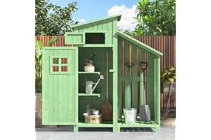 Rtopsu Gerätehaus Holz Geräteschuppen für Gärten im Freien, Gartenschrank Gartenhaus Gartenhütte Gerätehäuser Schuppen klein 124x46x174 cm, Grün