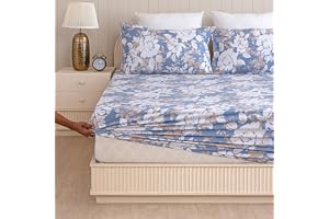 HOMEMONDE Cotton Elastic Fitted Bedsheet for King Size Bed (78 x 72 Inch) Blossom Haze Design Soft & Durable with 2 Matching Pillow Cover - 198 x 182 CM Perfect for Home Decor & Gifting