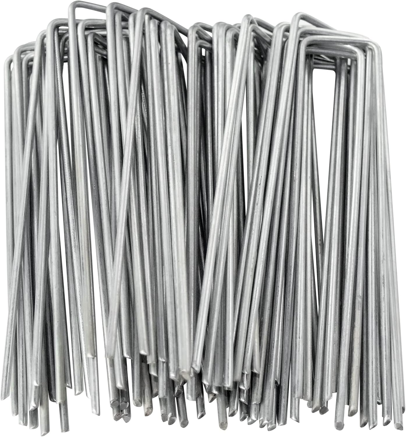 Lot de 50 piquets de jardin en acier galvanisé pour tissu de barrière contre les mauvaises herbes et irrigation goutte à goutte, piquets de fixation de jardin en forme de U, 15,2 cm, argenté