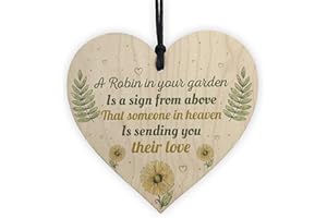 RED OCEAN Robin Garden Memorial Grave Wooden Hanging Heart Sign Rememberance Plaque Inspirational Gift