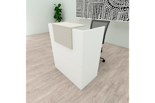Henor Comptoir Oja. 80 x 50 x 107 cm. Bois avec Table intérieure. Idéal pour l’Accueil de Bureau. l’Attention. la Boutique. Le Commerce. Blanc Mat et Chêne Stel