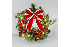 GBKDQQ Wieniec Bożonarodzeniowy LED - Adwentowy, Podświetlany, Na Baterie - Dekoracja Na Drzwi i Stół Z Kokardką