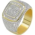 JINAO Men Ring 14K Gold Cluster Iced Out Lab Simulated Diamond Band Micropave Bling Ring for Women