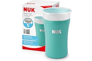 NUK Magic Cup taza para sorber de acero inoxidable | A partir de 8 meses | 230 ml | Borde a prueba de derrames de 360° | A prueba de fugas | Sin BPA y lavable | Azul