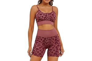 BeReady Workout Set Damen Leopardenmuster Sport Set Damen Yoga BH Rückenfrei Gym Leggings Frauen Traingsanzug