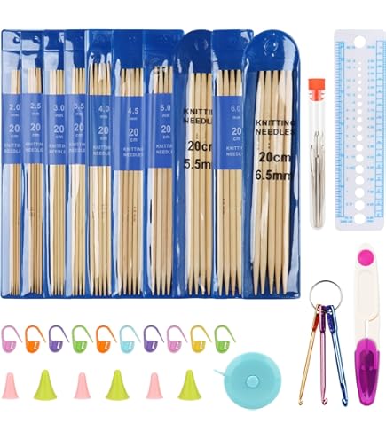 Lot De 75 Aiguilles à Tricoter En Bambou - 15 Tailles (2 à 10 Mm), Longueur 20 Cm - Pour Chaussettes, Gants...