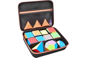 GRAPSA Speed Cube Storage Case Bag Holds 12+ Different Types Cube Retro Brain Teaser Fidget Toy. Carrying Holder with Mesh Pocket Fits for Cube Stand/ Tutorial (Box Only) - Black