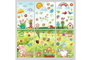 BBLIKE Wiosenne naklejki okienne, 9 arkuszy naklejek na okna wielokrotnego użytku, wiosna, Wielkanoc, samoprzylepne motyle, kwiaty, elfy, naklejka na okno dekoracja okna, do pokoju dziecięcego,