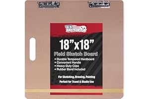 U.S. Art Supply 18" x 18" Artist Sketch Tote Board - Lightweight, Durable Tempered Hardboard with Handle, Metal Clip, Rubber Band for Sketching, Drawing, Painting - Perfect for Travel & Studio Use