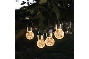 YIHUIKO Solar Crackle Globe Hanging Ball Lights - 4 Pack Glass Decorative Garden Lights Waterproof Solar Lanterns for Yard, Patio, Fence, Tree, or Holiday Decoration (Warm White)