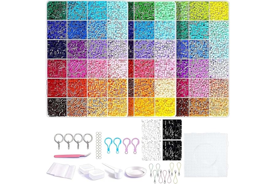 YueXing Fuse Beads -29200pcs Iron Beads Set for Kids 72 Colors 2.6mm Iron Beads for DIY Crafts with 5 Pegboards, 5 Keyrings, 2 Tweezers, Chain Accessories Gifts for Boys Girls (72Colors)