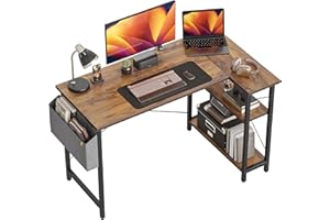 CubiCubi L Shaped Gaming Desk, 100x70 cm Computer Desk with Storage Bag, Office Desk Writing Table with Large Reversible Storage Shelves, Workstation for Study Play Work Home Office, Rustic Brown