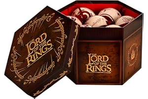 Elbenwald Bombki choinkowe z motywem Śródziemia i białym drzewem firmy Gondora, symbol Łaby, logo Rohan i napis na pierścieniu, 14 szt., czerwone złoto