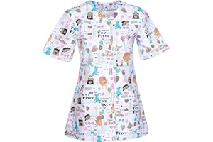 DINOZAVR Carla Sanitario Camisa Médica con Botones a presión y Cuello en V para Mujeres