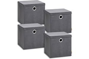 Storanda | 4er Set Aufbewahrungsbox 34x34x33 cm mit Deckel | Extra Große Griffe | Stabil & Faltbar | Regalbox für Würfelregal | Ideal für Zuhause & Kinderzimmer | Anthrazit