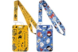 HOMEK 2 pièces Porte Badge Cordon Tour de Cou avec Porte-cartes, Harry Potter Porte Badge Strap Neck ​pour Porte Badges d'Identification, Cartes d'étudiant Clés Exposition Bureau, Jaune Bleu