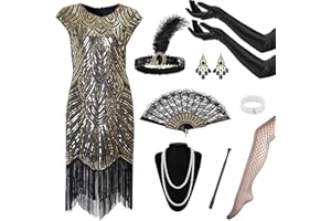 OKABAY 12Pcs 1920s Flapper Great Gatsby Accessories Set,Roaring 20's Theme Set with Sequin Fringed Dress Headband Gloves Necklace Handheld Prop,1920s Flapper Costume Vintage Accessories for Women Ladies