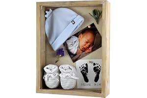 Spiretro 28 x 35 cm Shadow Box, Picture Frame Case with Linen Background, Displays Memorabilia Awards Medals Photos Memory, Shatter-Resistant Glass, Solid Wood in Rustic Farmhouse Grey