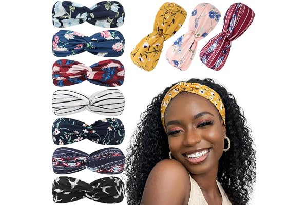 DRESHOW 10 Pièces Bandeau Cheveux pour Femmes Boho Bandeaux Vintage Fleur Imprimé Noué Élastique Bande de Cheveux Extensible Tête Wrap Twisted Cheveux Accessoires