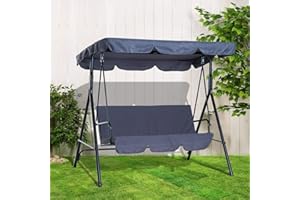 BARGAINSGALORE 3 SEATER GARDEN SWING CHAIR SEAT HAMMOCK SWINGING METAL CANOPY BENCH GREY NEW