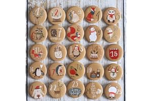 ‎HERZONE HERZONE Adventskalender Zahlen Buttons Anstecknadeln zum Dekorieren von Adventskalendern mit Zahlen von 1-25 Ideal für Stoffsäckchen, Tüten und Beutel (vintage animals)