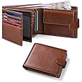 HOCRES® Wallets for Mens Muti-Functional RFID Blocking Leather Wallet with 15 Credit Card Holders, 2 Banknote Compartments & 2 ID Window Minimalist Wallets Men with Gift Box