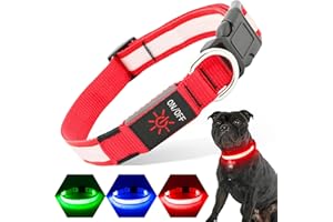 PZRLit Light Up Dog Collar Light Rechargeable, Fully Adjustable LED Dog Collar Waterproof, 3 Flashing Modes Glow Dark Dog Collars for Night Walking for Medium Large Dogs