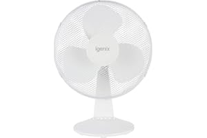 Igenix DF1610 16” Portable Desk Fan – 50W, 3 Speed Settings, Quiet Oscillating Airflow with Adjustable Tilt – Ideal for Home, Office or Bedside – White
