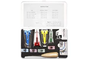 SEAWHISPER Fabric Bias Tape Maker Set of 4 Sizes 6mm/12mm/18mm/25mm Sewing Quilting Tool with Tape Binding Presser Foot Wonder Clips