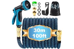 HDDTUN Expandable Garden Hose Pipe 30m 100ft, Hosepipes for Garden Water Hose with 10 Functions Spray Gun, 3/4" 1/2" Connector, Expanding Magic Hose Retractable Flexible Garden Hose for Gardening Car Washing
