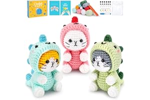 FORTUNING'S JDS Cat Crochet Kit for Beginners with Video, Stegosaurus Crochet Kit Cosplay Animal Knitting Kit Crocheted Animal Kits Complete Kitten Crochet Starter Animals Cosplay Set Beginners Crocheted Cat Kit