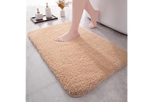 chakme Tappetino da bagno antiscivolo, 61 x 91 cm, in morbida microfibra, lavabile, per la casa, il bagno, la camera da letto e la lavanderia, beige