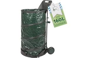 ‎TTL COMMERCE TTL Garden Gartentrolley mit 160L Pop Up Laubsack - klappbarer Gartenwagen Handwagen Trolley mit 2 großen Rollen und Laubsammler, Gartensack abnehmbar, Caddy fahrbar mit Halter für Gartengeräte