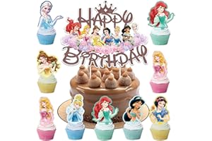 Hangsky 29 Stück Prinzessin Tortendeko Mädchen, Prinzessinnen Kuchen Deko Kindergeburtstag, Cake Topper Set, Happy Birthday Topper für Kinder Geburtstag Party Kuchen Dekoration Supplies (A)