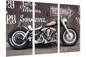 CUADROS CÁMARA Tableau Moderne Photographique, Impression sur bois, Moto custom Vintage, moto antique, 97 x 62 cm, ref. 26471