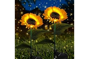 GOESWELL Sunflower Solar Flower Lights for Garden Ornaments Outdoor,Waterproof Multicolour Garden Solar Lights for Garden Fence Gate Patio 2Pack
