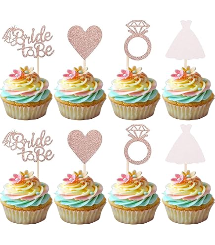 24-teilige Cupcake-Topper Hochzeit In Roségold – Mit Braut-Sprüchen, Glitzernd, Für Torte & Desserts