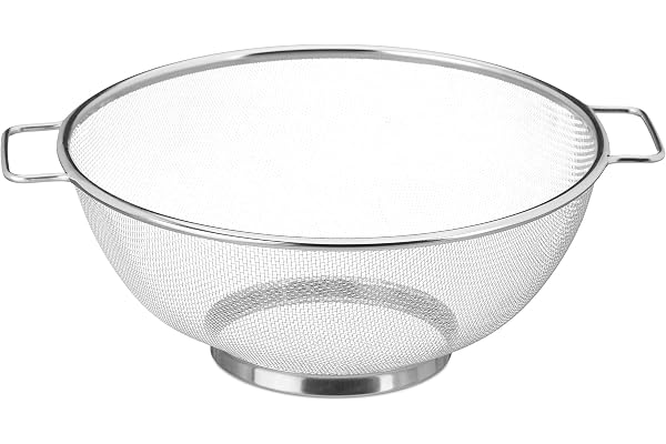 Relaxdays Ställ i rostfritt stål, silver | finmaskigt durkslag med handtag och ringsockel, diskmaskinssäkert, 26 cm Ø