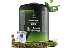 CAMPLORA Lot de 4 cartouches de gaz de 450 g compatibles avec barbecue à gaz Weber série Q100/1000, propane et butane, cartouche à visser avec filetage pour réchaud de camping, cartouches de gaz