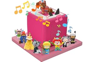 Gieanoo Square Tonies Storage Shelf,Tonie Shelves Magnetic with Pine Wood Organizer Figures 12-30 Characters Compatible Charging Station Tonies Box Shelf for Kid's Room(Pink)