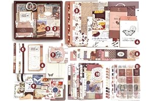 COZYPLC 155pcs Delicate Aesthetic Scrapbooking Stickers Paper Pack Decorative Paper Exquisite Dessert Supplies Stickers Paper Kit DIY Scrapbook Gift for Daughters Friends Family (Brown)
