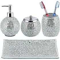 Set 4 accessori da bagno a muro in vetro e metallo bronzato - Asterix
