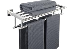 SAYAYO Toalleros de Baño Toallero Doble Barra de Toalla Pulido Pared Estante de Almacenamiento, Accesorios Baño Acero Inoxidable Colgador Trapos Cocina para Baño y Cocina 50CM, EGZ8050-C