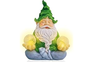 TIN DREAMS FACTORY | Gnomi da Giardino Zen con Luce Solare – Nanetti Decorativo – Nano da Esterno con Bolla Luminosa LED – Decorazione Statua Gnomo Rilassante per Giardino, Patio e Terrazza